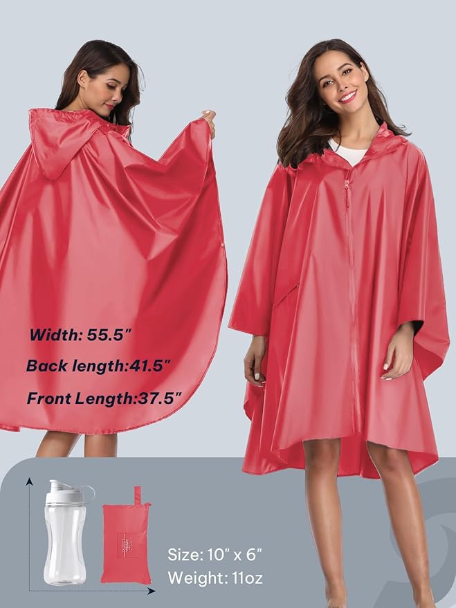 SaphiRose Unisex Rain Poncho Waterproof Raincoat Hooded for Adults Women with Pockets
