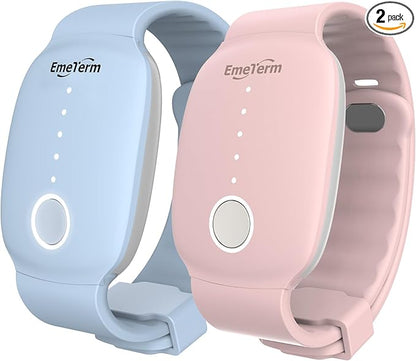 EmeTerm Fashion FDA-Cleared Relieve Nausea Electrode Stimulator Morning Sickness Motion Travel Sickness Vomit Relief Rechargeable No Gel Drug Free Wrist Bands Without Side Effects (2 Pack)