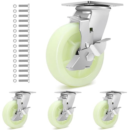 W B D WEIBIDA Heavy Duty Caster Wheels 6 Inch - 4500 LBS, PP Plate Castor Set of 4 with Double Ball Bearings, Non-Marking Quiet Industrial Swivel Casters for Hand Trucks, Carts, Industrial Equipment