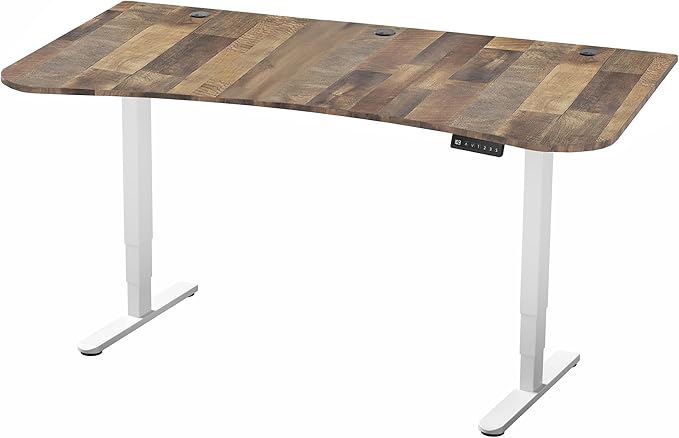 VIVO Electric 63 x 32 in Dual Motor Standing Desk, Memory Height Adjustment, 2B Series, Reclaimed Wood Top White Frame, DESK-KIT-2W1P