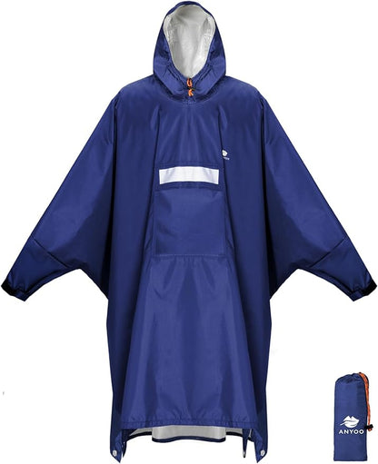 ANYOO Hooded Rain Poncho for Adults Waterproof Lightweight Rain Coat for Men Women Reusable Rain Jacket for Emergency Outdoor