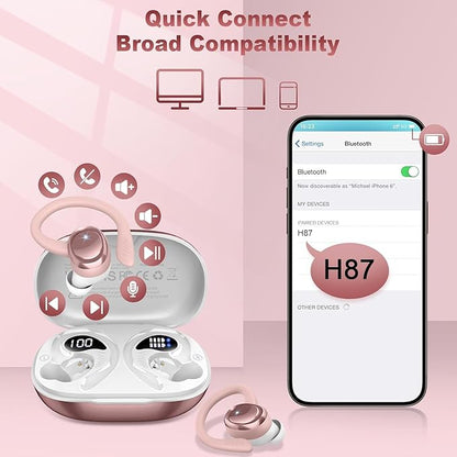 Wireless Earbuds Bluetooth 5.4 Headphones Sport, New Bluetooth Earbuds with Earhooks, 50H Stereo Over Ear Buds, Earphone with 4 ENC Noise Canceling Mic, IP7 Waterproof Headset for Running/Gym/Workout