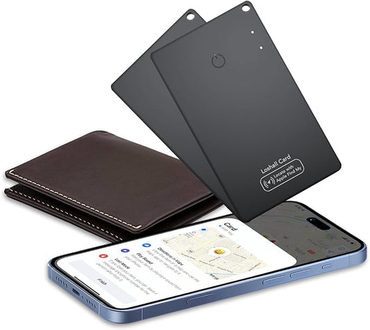 2 Pack Wallet Tracker Card [Apple MFi Certified] Air Tracker Tag (iOS only), IP68 0.06in Rechargeable Smart Card Work with Apple Find My, Keys Finder and Item Locator for Passport, Bags, Laptop, Black