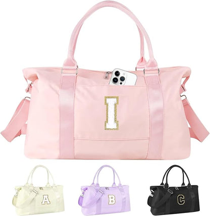 Dance Gym Duffel Bag for Teen Girls, Personalized Initial Travel Weekender Bag,Cute Overnight Carry On Duffle for Women,Sports Travel Cheer Bag,Monogram Christmas Gifts for Tween Preppy(pink-I)