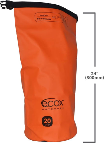 ecox Outdoors Waterproof Dry Bag for Outdoors Activities High Grade 500D PVC Construction Includes Waterproof Phone Case and Side Strap for Easy Carry 10L and 20L Models