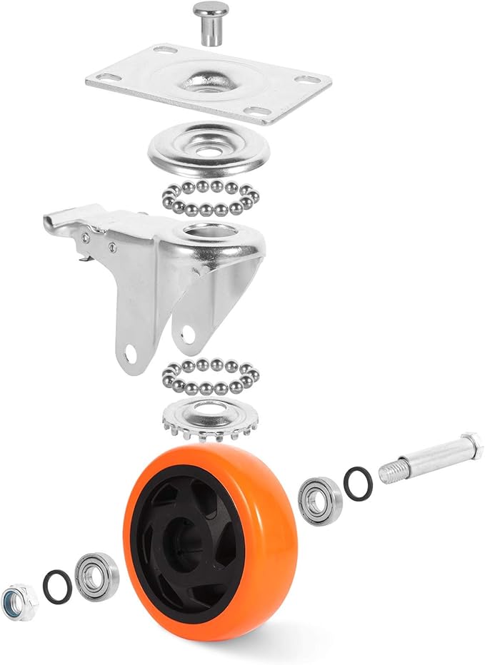 W B D WEIBIDA 4 Inch Swivel Casters with Brake Set of 4 Heavy Duty of 1200 lbs, Safety Dual Locking Plate Castors, No Noise Wheels for Furniture, Workbench and Carts(Nuts & Bolts & 2 Spanners)