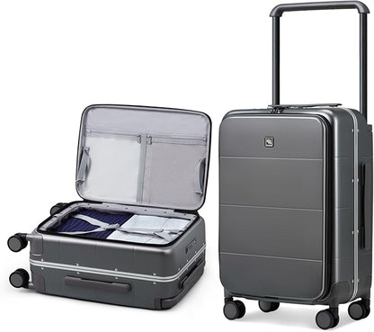 Hanke Top Opening 24 Inch Luggage with Spinner Wheels, Aluminum Frame All-PC Hard Shell Medium Suitcase, Trunk Wide Handle Luggage for Travel, TSA Checked-Medium (Graphite Grey, 69L)