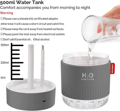 Portable Mini Cool Mist Humidifier, 500ml USB Personal Desktop Humidifier for Baby Bedroom Travel Office Home, Auto Shut-Off, 2 Mist Modes, Super Quiet, Gray