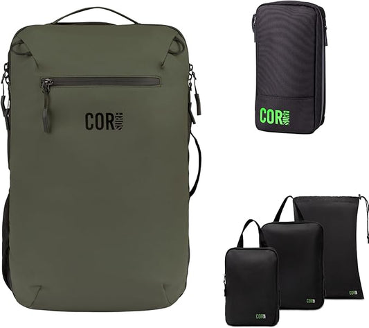 Carry On Travel Backpack Bundle | Island Hopper Travel Backpack with Toiletry Bag and Compression Packing Cube Set