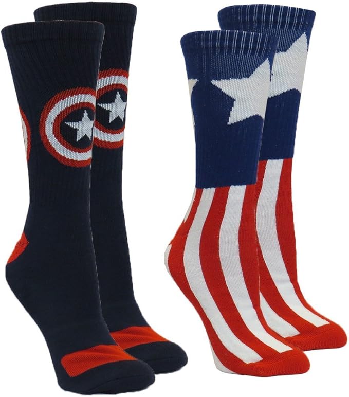 Marvel Captain America Men's Athletic Crew Socks 2 Pair Pack Shoe Size 6-12