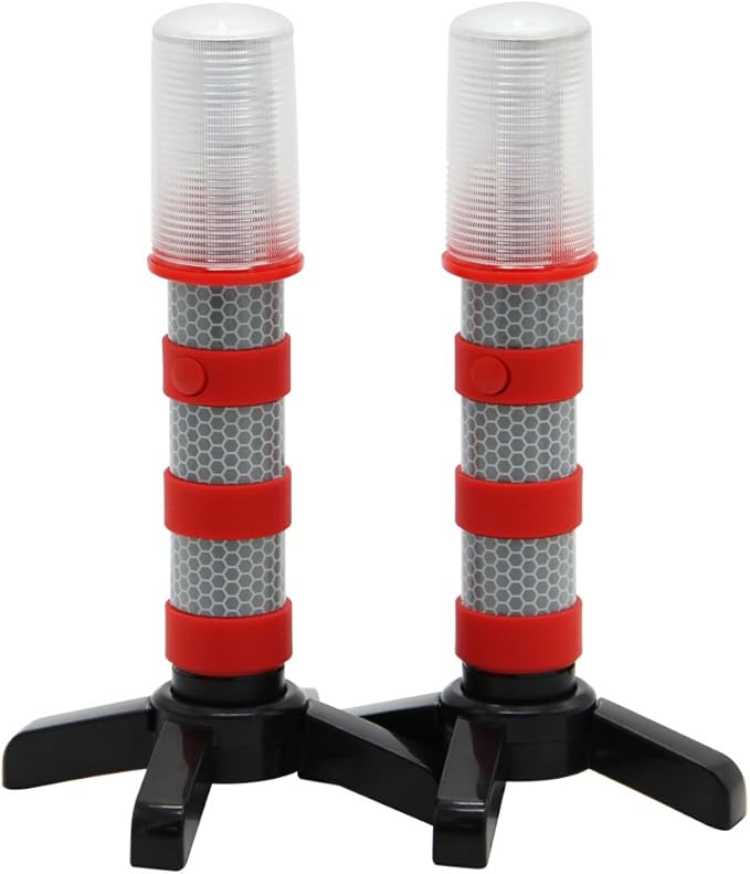 Twinkle Star Emergency Roadside Flares Kit LED Safety Strobe Road Warning Light Highway Beacon Alert Flare with Magnetic Base, Detachable Stand, Solid Storage Case (Set of 2)