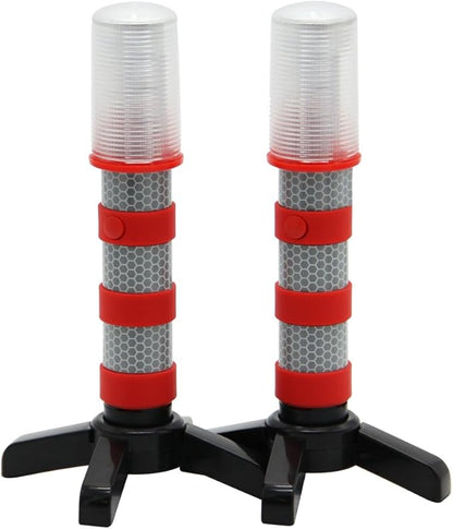 Twinkle Star Emergency Roadside Flares Kit LED Safety Strobe Road Warning Light Highway Beacon Alert Flare with Magnetic Base, Detachable Stand, Solid Storage Case (Set of 2)