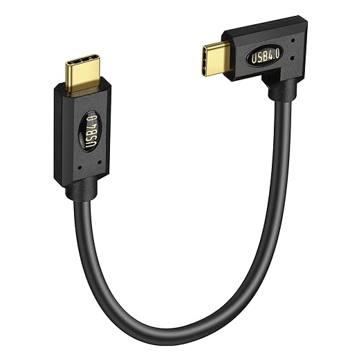 30CM USB 4.0 Type C Male to Male 90 Degree Cable, 240W Fast Charge, 40Gbps Data & 8K@60Hz Video, Compatible with Laptops, Phones, Tablets & More