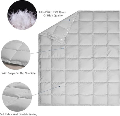 zzlamb Puffy Down Camping Blanket Water-Repellent, Down Throw Travel Blanket Portable for Outdoor, Light Warm Quilt for Couch Plane Car Theater Stadium Picnic RV Backpacking Hammock