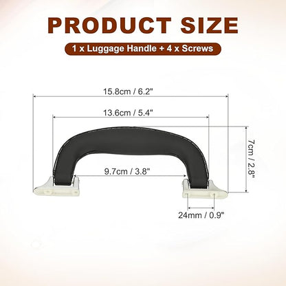 uxcell PU Leather Luggage Handle, 0.9" Hole Distance Vintage U-Shape Replacement Strap Handle for Travel Handbag Guitar Musical Box Gift Boxes, Black/Silver