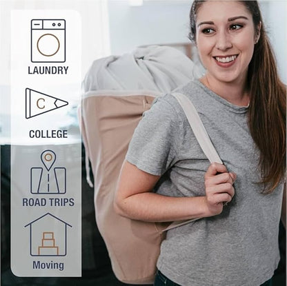 CleverMade Laundry Backpack Duffel Bag with Shoulder Straps - 62L / 16 Gal XL,Gray Shadow Gray,Drawstring Closure for Travel Clothes Gym College Dorm