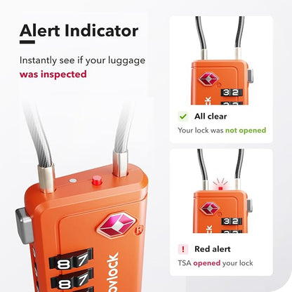 TSA Approved Luggage Locks | Inspection Indicator, 4-Digit Combination, Durable Zinc Alloy | for Suitcases, Backpacks, Travel Bags | Orange, 10-Pack