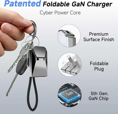 USB C Charger for iPhone 16/15 Charger Fast Charging,GaN Keychain Design Fast Wall Charger Block with USB C to C & C to Lightning Cable, for Men,Foldable and Compact for iPhone(Gray)