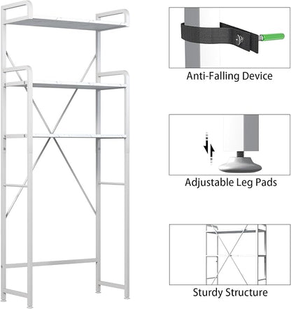 Over The Toilet Storage Rack with 3-Tier Bathroom Shelves, Space Saver Toilet Shelf, Bathroom Storage Organizer with Hooks for Over Toilet Storage and Bathroom Shelf (White Faux Marble)