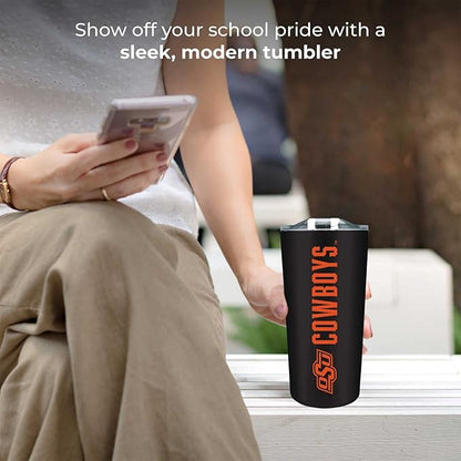 Campus Colors NCAA Stainless Steel Tumbler perfect for Gameday - 18 oz - Double Walled - Keeps Drinks Perfectly Insulated (Oklahoma State Cowboys - Black)