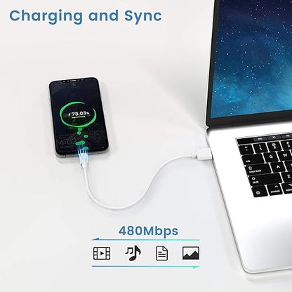 Smays Short 1ft USB C Cable 20-Pack Bulk, USB A to Type C Fast Charging Cord Multipack, White