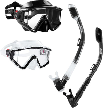 Aegend Snorkeling Gear for Adults Youth Kids, Dry Snorkel Set Panoramic View Enhanced Anti-Leak and Anti-Fog Technology, Adjustable Strap for Snorkeling Scuba Diving Swimming with Mesh Bag