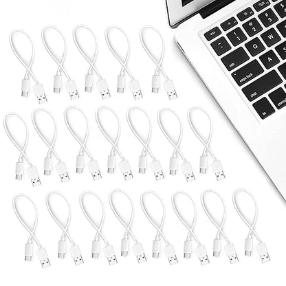 Smays Short 1ft USB C Cable 20-Pack Bulk, USB A to Type C Fast Charging Cord Multipack, White