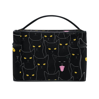 senya Travel Makeup Bags With Zipper Black Cats Pattern Cosmetic Bag Toiletry Bags Train Cases Storage Bags Portable Multifunction Case for Women Girls