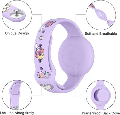 2 Pack Airtag Bracelets for Kids, Soft Silicone Waterproof Hidden Air tag Wristband - Adjustable GPS Tracker Holder Compatible with Apple Airtag Watch Band for Child, Boys, Girls (Pink+Lavender)