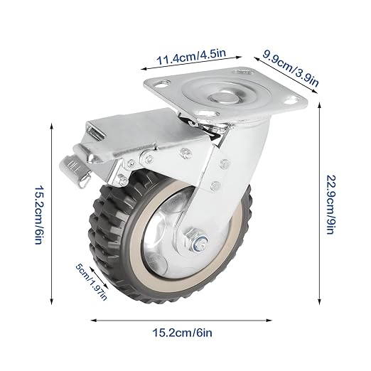 uyoyous 6 Inch Heavy Duty Caster Wheels Set of 4, All Swivel Plate Casters with 360° Rotation & Ball Bearing, 1653 Lbs Capacity, 2 Locking & 2 Non-Locking Anti-Skid Wheels for Cart Workbench Furniture