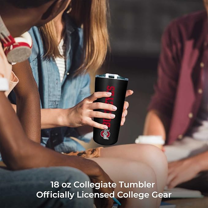 Campus Colors NCAA Stainless Steel Tumbler perfect for Gameday - 18 oz - Double Walled - Keeps Drinks Perfectly Insulated (Ohio State Buckeyes - Black)