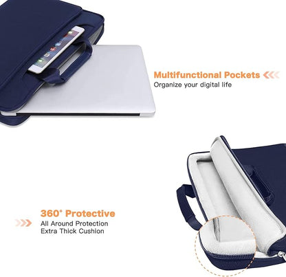 MOSISO 360 Protective Laptop Shoulder Bag Compatible with MacBook Air/Pro, 13-13.3 inch Notebook, Compatible with MacBook Pro 14 inch M5 M4 M3 M2 M1,Matching Color Sleeve with Belt, Navy Blue
