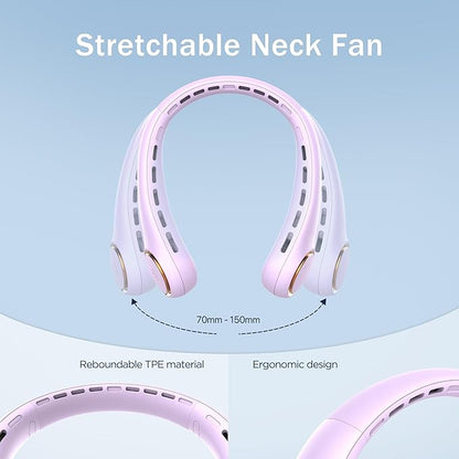 Portable Neck Fan, Personal Fan with 4000mAh Battery, Rechargeable Neck Fan with 3 Speeds and 64 Cool Lights, Birthday Gifts for Men Women Mom Dad, Hands Free Cooling fan for Summer(Purple)