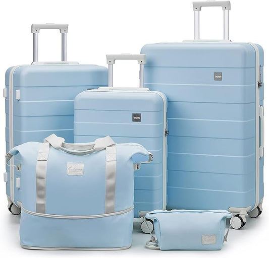 imiomo Hard Shell Luggage Sets 5 Piece for Women, Lightweight Hardside Rolling Suitcase Set with Spinner Wheels and TSA Lock, Blue