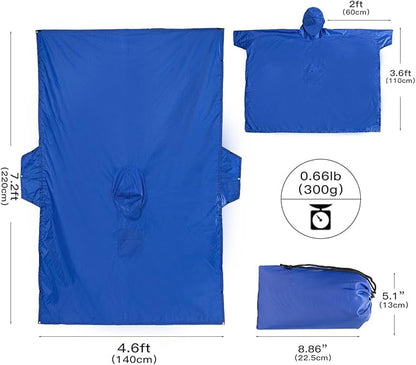 Cosmine Hooded Rain Poncho for Adult with Pocket, Waterproof Lightweight Unisex Raincoat Jacket for Hiking Camping Emergency