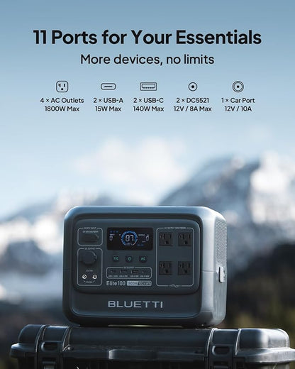 BLUETTI Elite 100 V2 Portable Power Station and Car Cable, 1024Wh LFP Battery Solar Generator w/ 4 1800W AC Outlets (3600W Surge) Backup, 35% Smaller for Camping, RV, Outages (Solar Panel Optional)