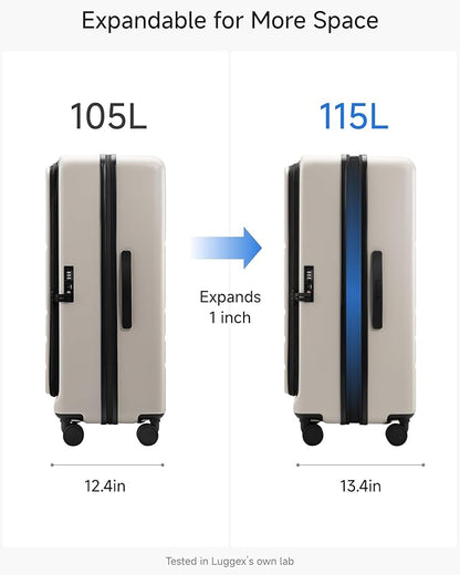 LUGGEX Checked Suitcase with Spinner Wheels, FLO5 Expandable Polycarbonate Hard Shell Suitcase with TSA Approved Lock (FX-Core, Beige, 28 Inch)