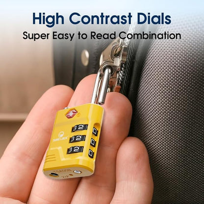 SURE LOCK TSA Locks for Luggage, TSA Approved Luggage Locks with Open Alert, 008 Key for High Security, Easy Read Dials, Zinc Alloy Body, Locker Lock for Suitcase, Gym, Travel(Yellow 2 pk)