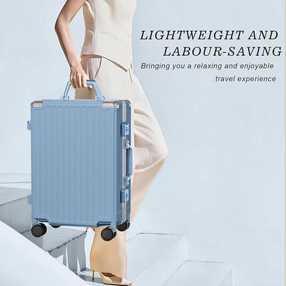 AnyZip Luggage PC+ABS Aluminum Frame Zipperless Checked Luggage Hard Shell Suitcase with TSA Lock Double Spinner Wheels 24 Inch Haze Blue