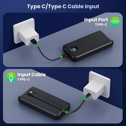Portable Charger PowerBank 40,800mAh with Built-in Cables,25W PD Fast Charging +QC 4.0 Quick Phone Charging Power Bank, Travel Essential Charger Battery Pack for iPhone 17/16/15 Android Galaxy etc