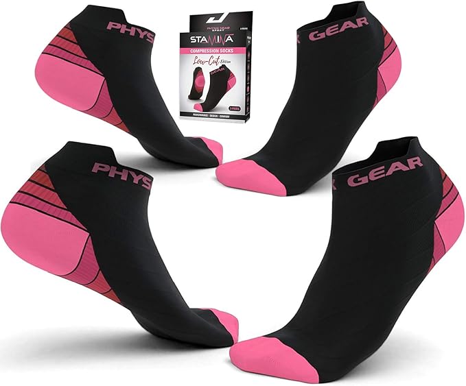 Physix Gear Short Compression Socks for Men & Women - Best Low Compression Socks Women & Men Ankle Socks with Arch Support