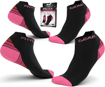 Physix Gear Short Compression Socks for Men & Women - Best Low Compression Socks Women & Men Ankle Socks with Arch Support