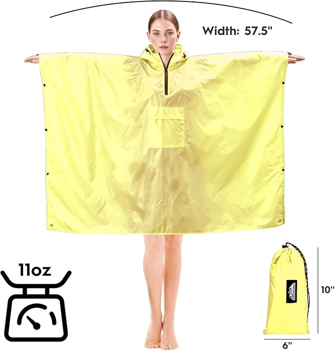 Bruvoalon 3-in-1 Rain Poncho with 1/4 Zip & Chest Pocket, Waterproof, Sunshade, Ground Mat for Adults & Youth Emergency