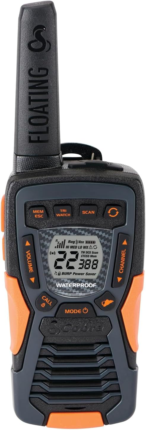Cobra ACXT1037R FLT Floating Walkie Talkie - Waterproof, Rechargeable, Long Range up to 37-Mile Two Way Radio with NOAA Weather Alert & VOX, (1 Pack)