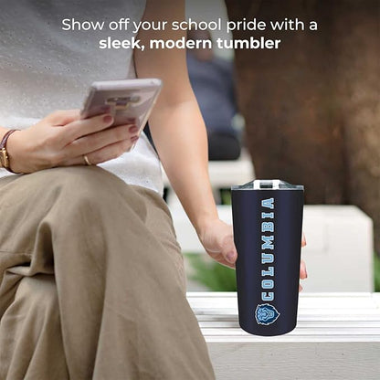 Campus Colors NCAA Stainless Steel Tumbler perfect for Gameday - 18 oz - Double Walled - Keeps Drinks Perfectly Insulated (Columbia Lions - Navy)