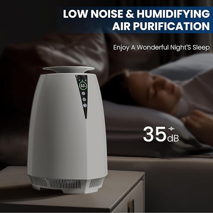 Humidifiers for Bedroom Large Room, 5L No Mist Humidifier for Baby Plants Quiet Top-Fill Air Purifiers Air Cleaner, Tap Water Use, Last 12-Hour, Remote & LED Touch Control