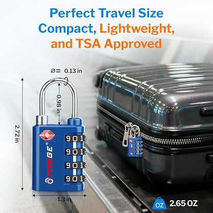 Forge Dual-Opening: Key or Combination Lock, TSA Approved Lock for Luggage, Pelican case, Travel, Gym, School, Luggage Combination Lock, Travel Bag Lock (Blue 4 Pk)