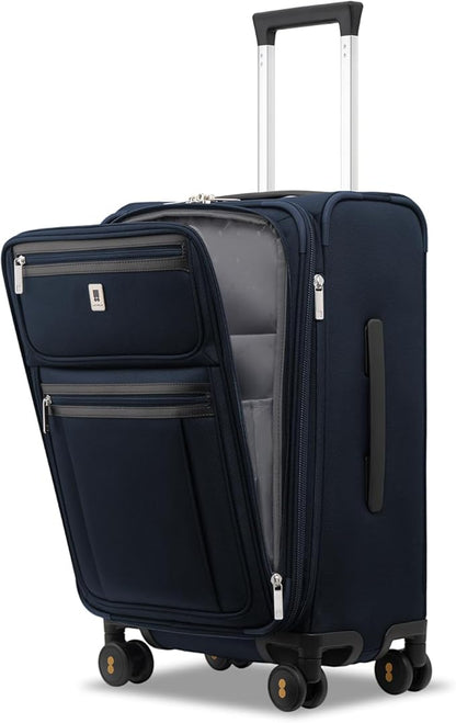 LEVEL8 Carry On Luggage Airline Approved with Compartment, Softside Expandable Rolling Suitcase with Spinner Wheels, Blue, Carry-On 20-Inch