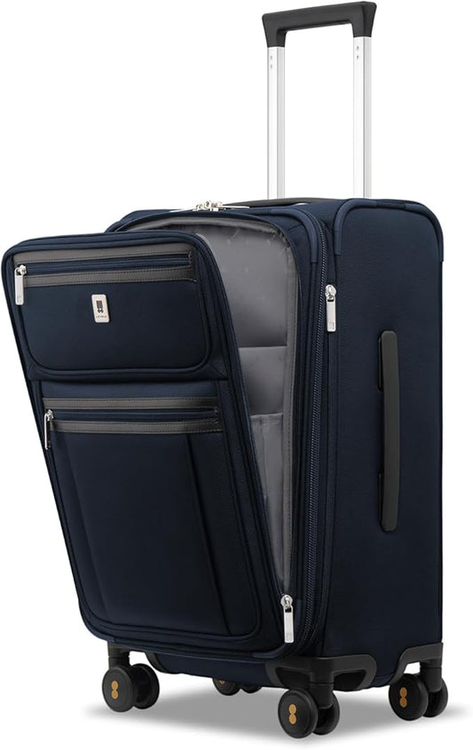 LEVEL8 Carry On Luggage Airline Approved with Compartment, Softside Expandable Rolling Suitcase with Spinner Wheels, Blue, Carry-On 20-Inch