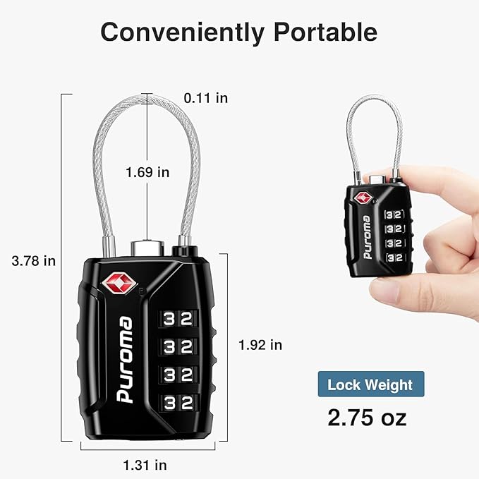 Puroma TSA Approved Luggage Locks, 4 Digit Combination Travel Locks Resettable Code Lock with Zinc Alloy Body for Suitcase, Toolbox, Backpack, Bag, Gym Locker (Basic Black)